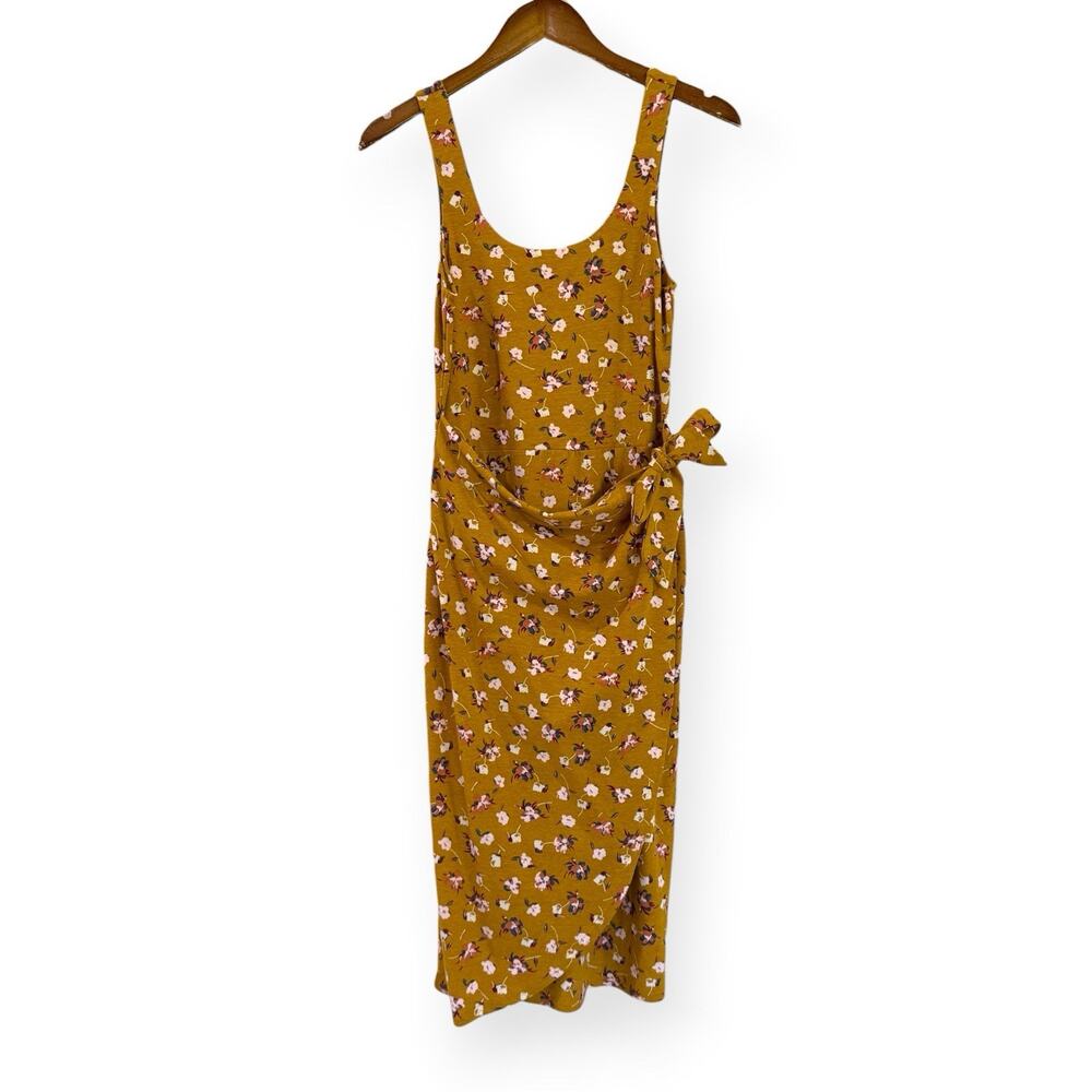 Pact Organic Cotton Sleeveless Midi Wrap Dress Small Mustard Yellow Floral NWT